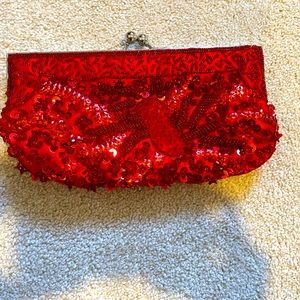 Red sequin party clutch